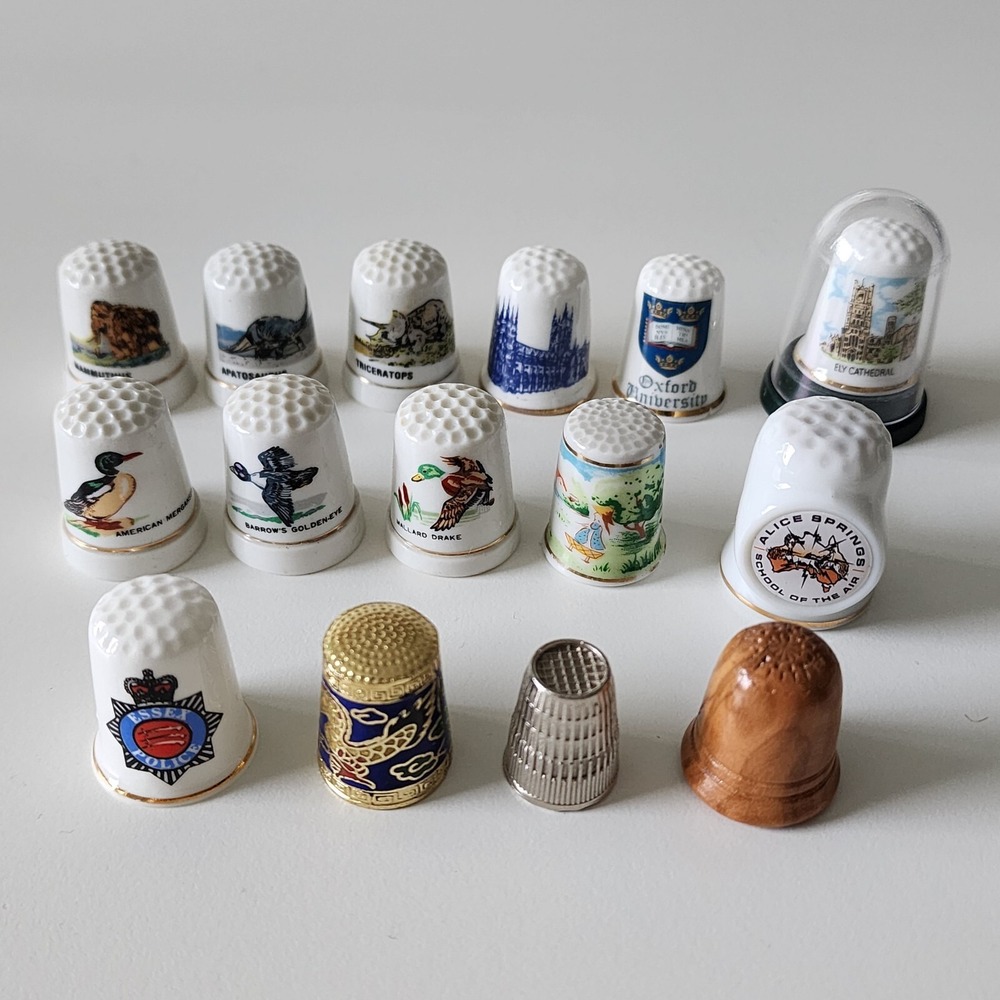 Thimbles Lot 15 Ceramic Metal Wood Ducks Birds Dinosaurs Oxford Ely Cathedral